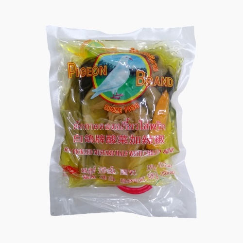 Pigeon Pickled Mustard Greens With Chilli - Family Size Pouch - 350g [BB 13.2.25]